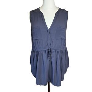 Torrid Womens 3X 3 Pullover Sleeveless Top Blouse Blue Gray Drawstring Waist